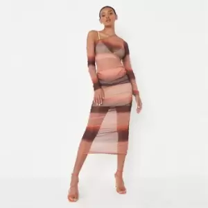 Image of Missguided Tiedye One Shoulder Ruched Midaxi Dress - Orange
