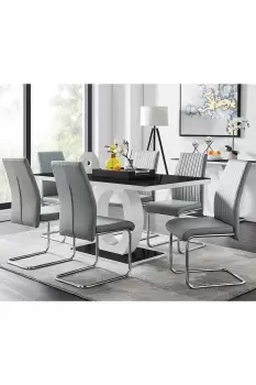 Image of Giovani High Gloss And Glass Dining Table And 6 Lorenzo Chairs Set