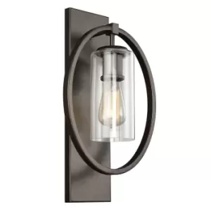 image of Wall Light Door Knocker Hoop with Clear Glass Shade Antique Bronze LED E27 60W