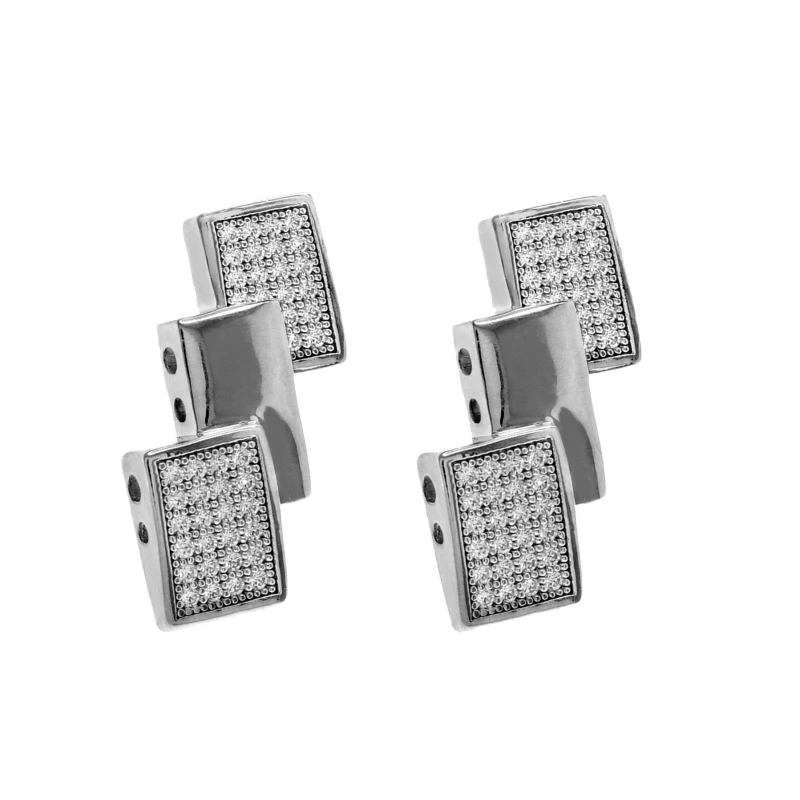 Image of Jewelco London Sterling Silver CZ Triple Rectangle Drop Earrings - RE1274 Silver female