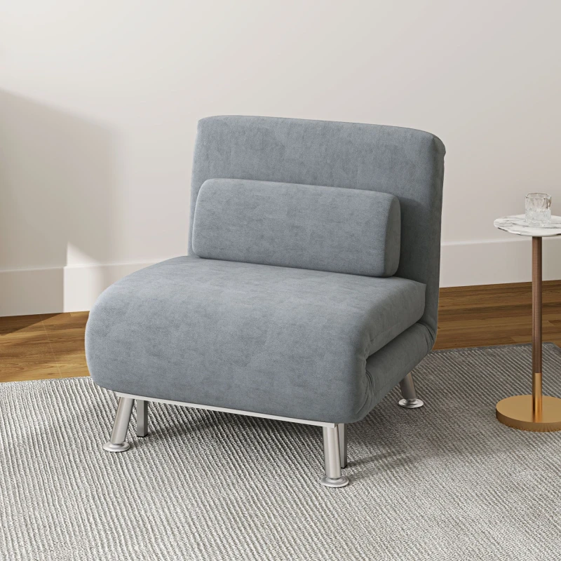 Image of HOMCOM Single Chair Bed Folding Chair Bed Metal Frame Padding Pillow Grey