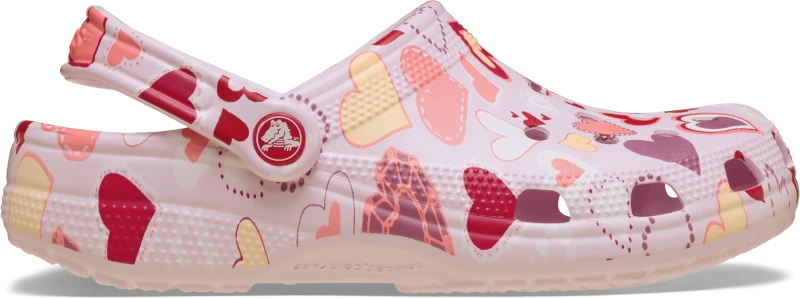 Image of Crocs Kids Classic Valentines Day Clogs Pink Milk/Hearts J5