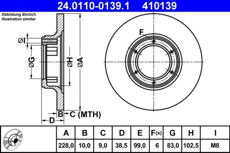 Image of ATE 24.0110-0139.1 Brake disc solid Brake Disc (82)