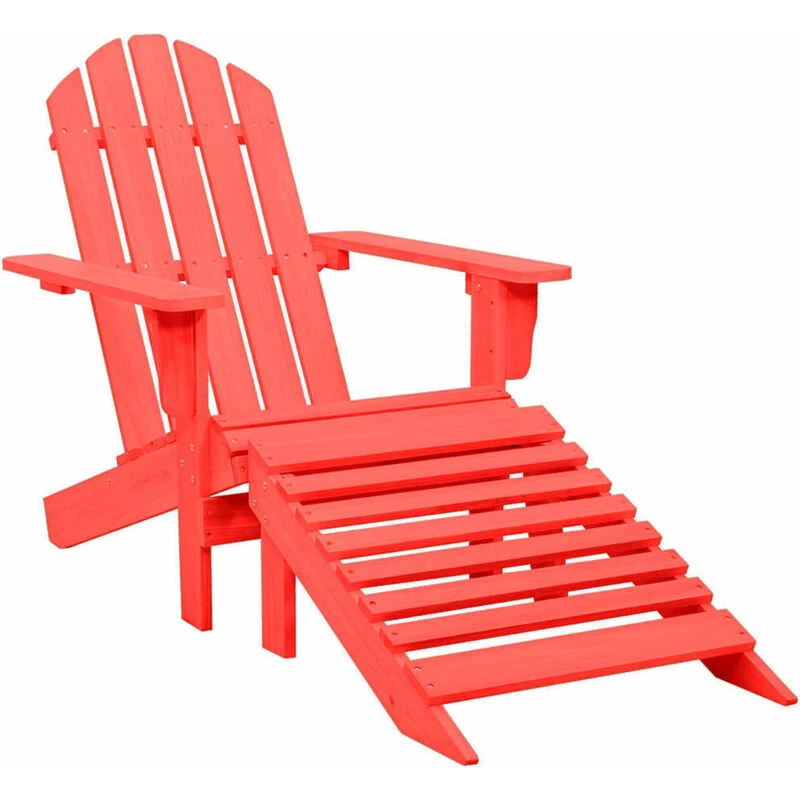 Image of VIDAXL Garden Adirondack Chair with Ottoman Solid Fir Wood Red Vidaxl 8720286240441