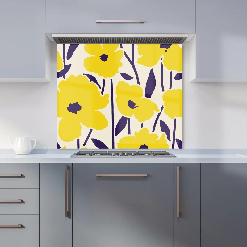 Image of Warren Reed - Designer Vintage Tropical Flowers Kitchen Splashback in Yellow Size: 700mm x 650mm Yellow Unisex 700mm x 650mm