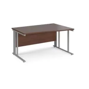 image of Office Desk Right Hand Wave Desk 1400mm Walnut Top With Silver Frame Maestro 25 MCM14WRSW