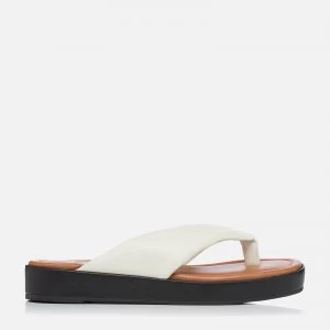 image of Dune Womens Longisland Leather Toe Post Sandals - Ecru/Leather - UK 3