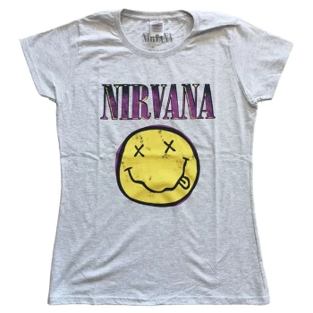 image of Nirvana - Xerox Smiley Pink Womens Large T-Shirt - grey