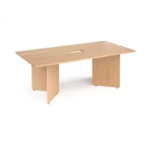 image of Arrow head leg rectangular boardroom table 2000mm x 1000mm with central cutout 272mm x 132mm - beech