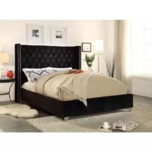 image of Adriana Upholstered Beds - Plush Velvet, Small Double Size Frame, Black - Black