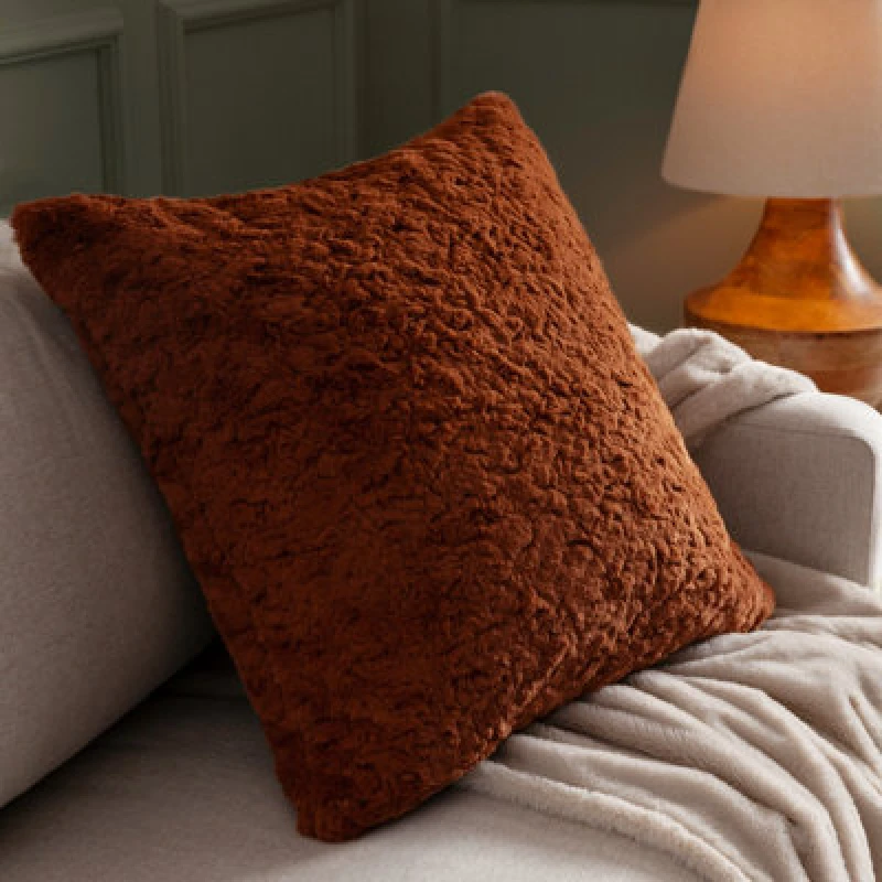 Image of Megeve Faux Fur Cushion Rust, Rust / 55 x 55cm / Polyester Filled