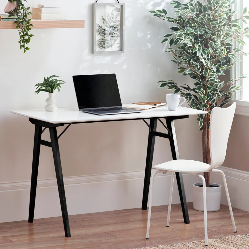Image of FurnitureboxUK FurnitureboxUK Ivan White Home Office Desk - Gaming Desk with Semi-Matte White Veneer Top - Made In Ukraine in Black One Size Uni