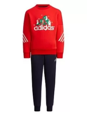 Image of Boys, adidas Kids Unisex Lk Holiday Set, Red/Navy, Size 4-5 Years