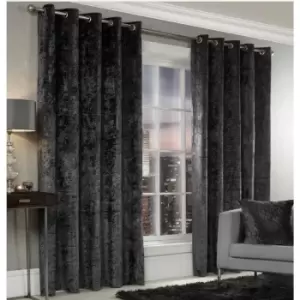 Image of Luxury Modern Crushed Velvet Cream Fully Lined Ready Made Eyelet Ring Top Curtains 66x72 - Cream