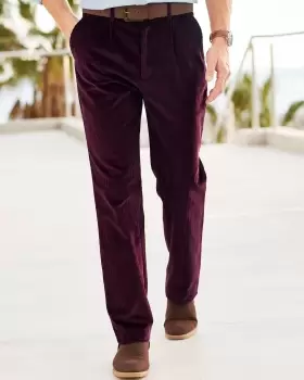 Image of Cotton Traders Mens Pleat Front Cord Trousers in Red