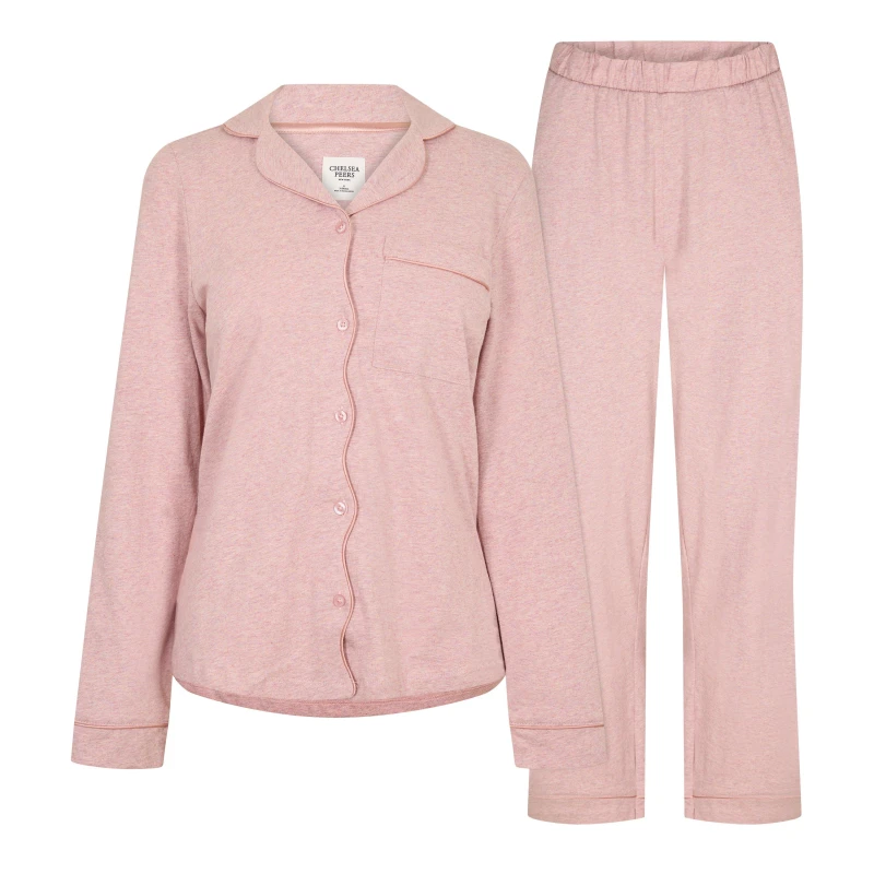 Image of Chelsea Peers Womens Cotton Short Sleeve Pyjama Set Plain female 10 (S)