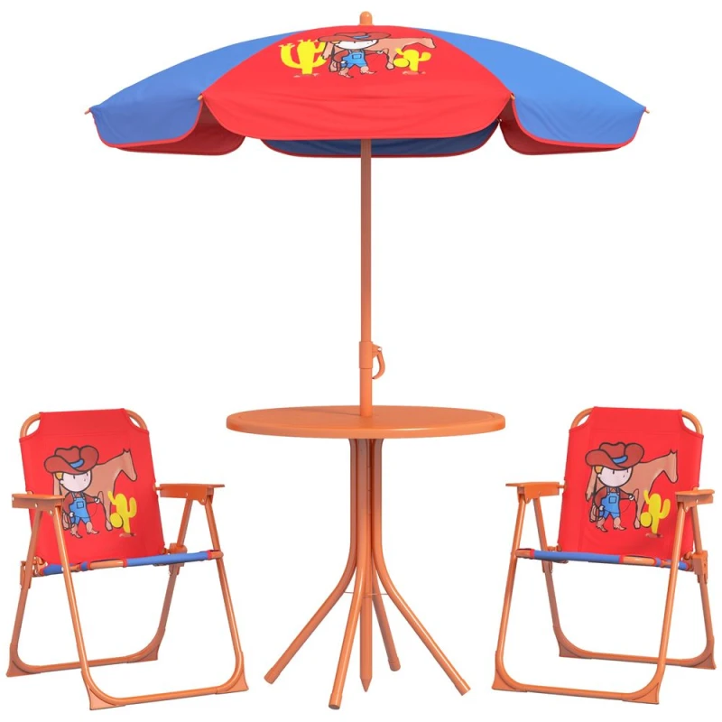 Image of Outsunny Children Table and Chair Set Outdoor Garden Furniture Set w/ Cowboy Theme Multi unisex