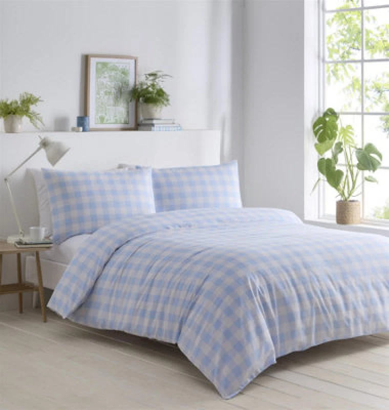 Image of Portfolio Home Gingham Blue Duvet Cover Set, Size Single