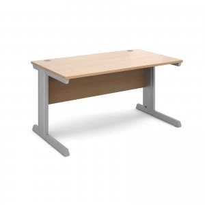 Image of Vivo Straight Desk 1400mm x 800mm - Silver Frame Beech Top