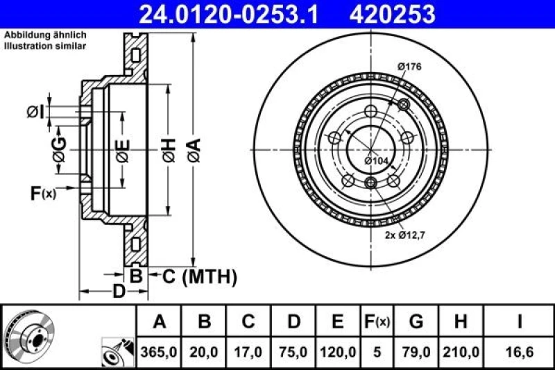 Image of Brake disc ATE 24.0120-0253.1