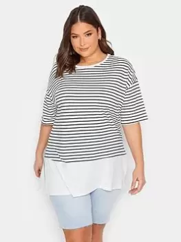 Image of Yours Block Stripe Drop Sleeve Top, White, Size 16, Women