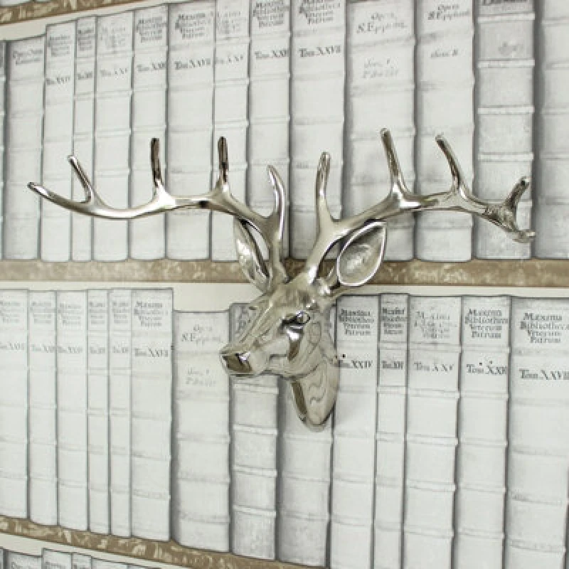 Image of Melody Maison Silver Metal Stags Head 38cm X 25cm Metallic Silver