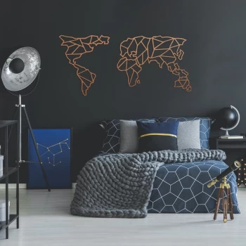 Image of Geometric World Map - Copper (120 x 58) Copper Decorative Metal Wall Accessory