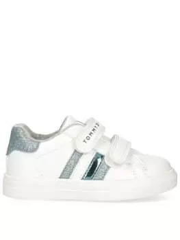 Image of Tommy Hilfiger Girls Low Cut Velcro Trainers - White/light Blue, White/Light Blue, Size 10 Younger