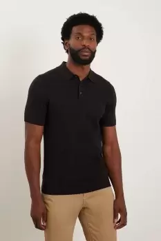 image of Slim Fit Black Knitted Polo