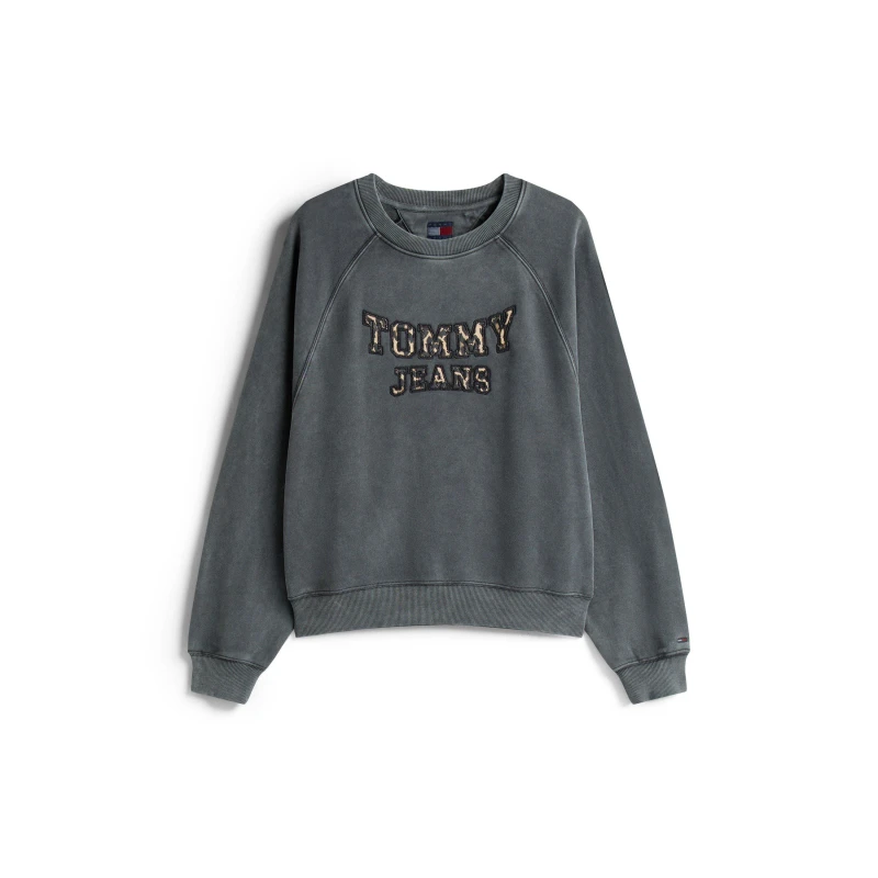 Image of Tommy Jeans Womens Leopard Print Cotton Relaxed Fit Crew Sweatshirt Black female 16 (XL)
