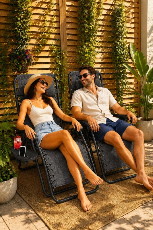 Image of Neo Zero Gravity Recliner Garden Sun Loungers in Dark Grey Dark Grey Unisex