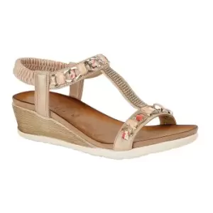 image of Cipriata Womens/Ladies Brizia Jeweled Elasticated Halter Back Wedge Sandal (6 UK) (Rose Gold)