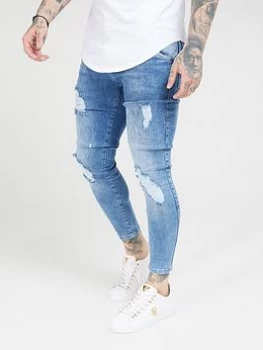 Image of SikSilk Distressed Skinny Jeans, Midwash, Size XS, Men
