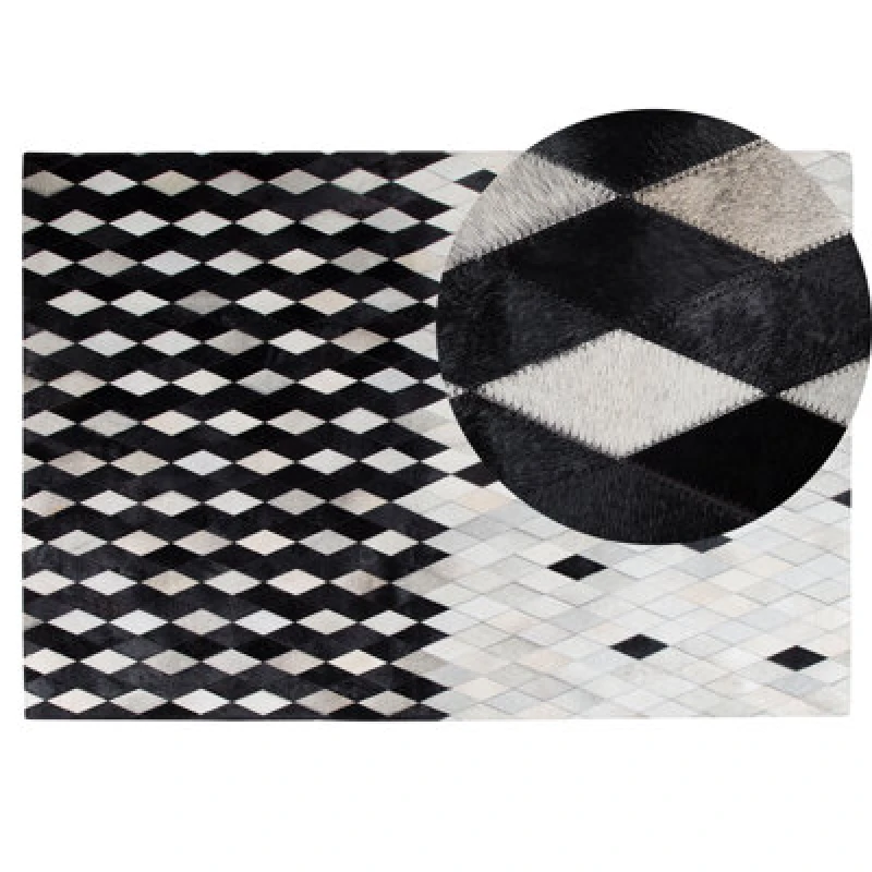 Image of Beliani Rug Maldan Black 140 X 200 Cm Leather
