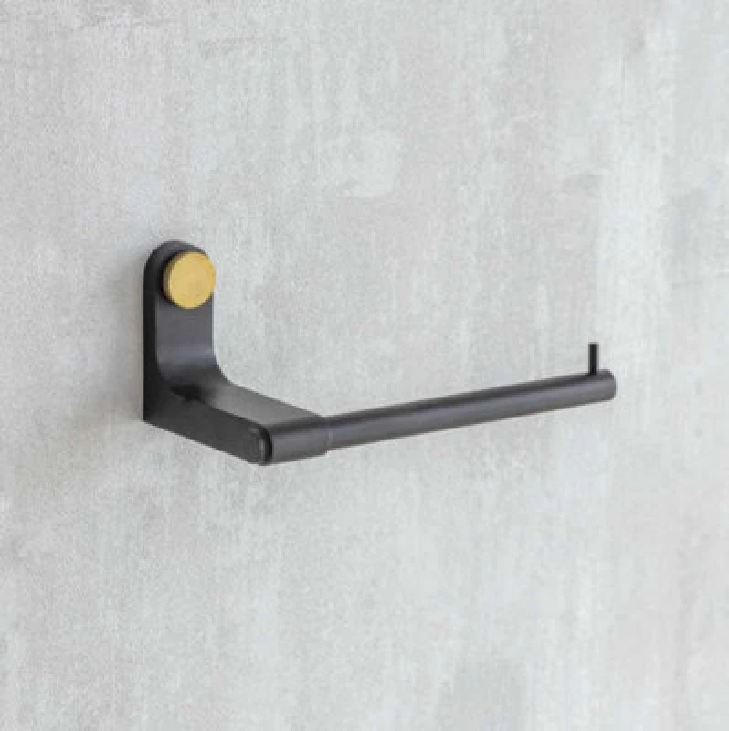 Image of Garden Trading Adelphi Matt Black & Brass Bathroom Toilet Roll Holder Wall Mounted Metal Steel