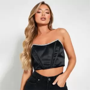 Image of I Saw It First Diamante Trim Satin Boned Corset Top - Black