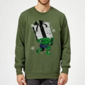 Image of Marvel Comics The Incredible Hulk Christmas Present Green Christmas Sweatshirt - L - Green