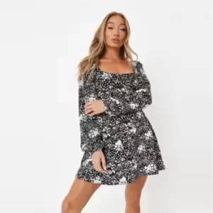 Missguided Sleeve Ls Mini Dress Jersey Ditsy - Black