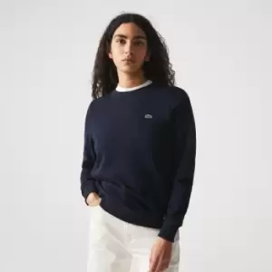 image of Lacoste Womens Crew Neck Cotton Blend Fleece Sweatshirt Size 8 Navy Blue