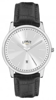 Image of Limit Mens Black Leather Strap Silver Dial Silver Case Watch