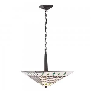 Image of 2 Light Large Inverted Ceiling Pendant Dark Bronze, Tiffany glass, E27