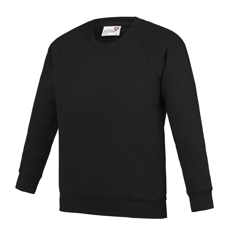 Image of AWDis Academy Crew Neck Raglan School Sweatshirt in Black Size: 3-4 Years Black Unisex 3-4 Years