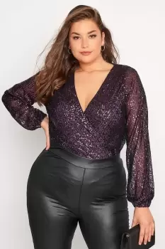 Image of Sequin Embellished Wrap Bodysuit