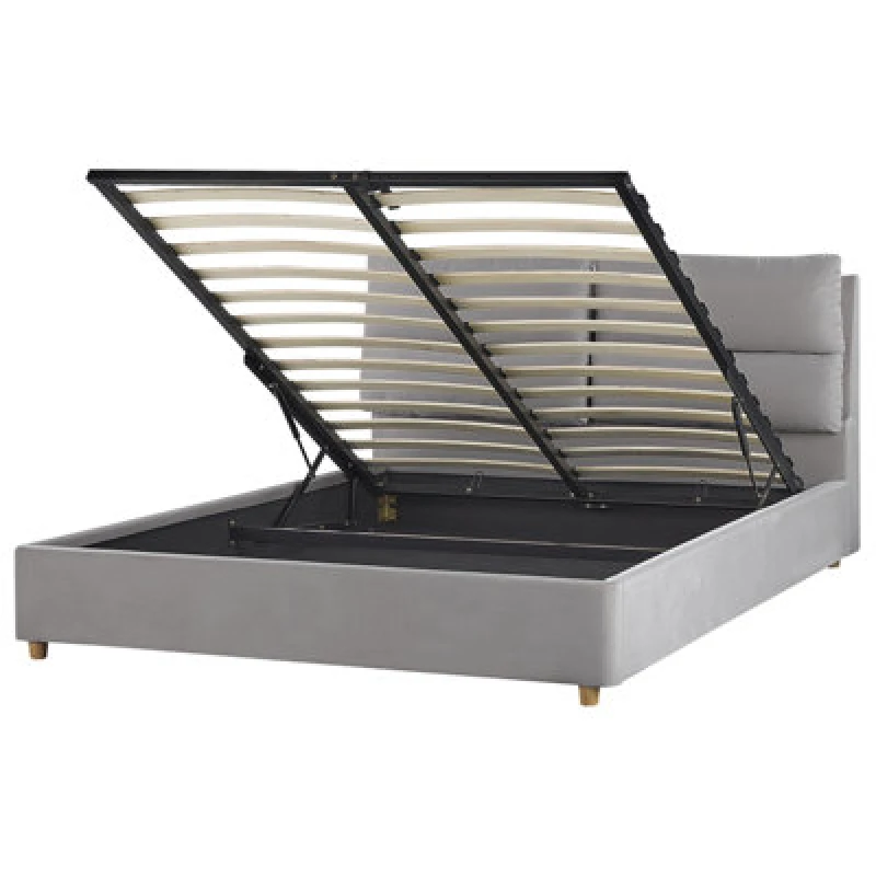 Image of Beliani Ottoman Bed Velvet Batilly 160 X 200 Cm (Eu King Size) Light Grey