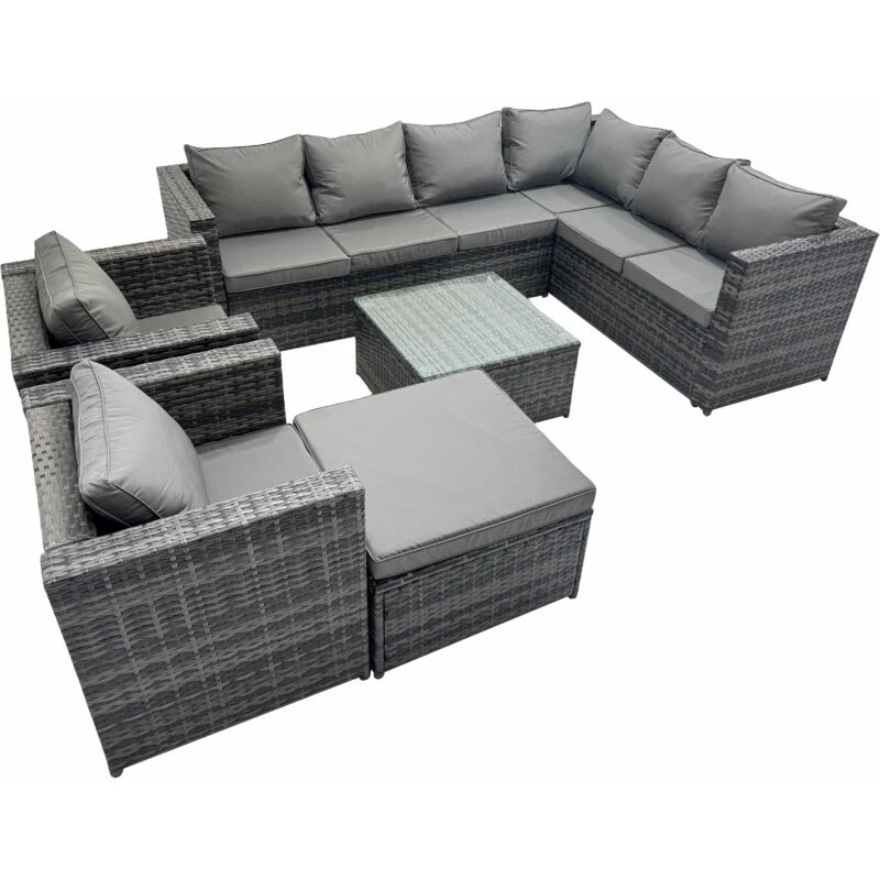 Image of Fimous Garden Furniture Sofa Set withBig Stool 2 Chair Dark Grey Dark Grey Unisex