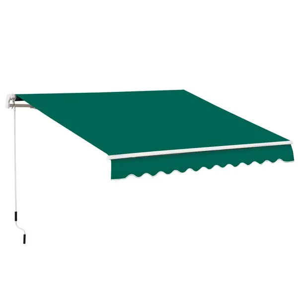 image of Outsunny 4x2.5m Manual Awning Window Door Sun Weather Shade with Handle Green