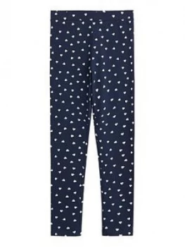 image of Mango Girls Heart Print Leggings - Navy