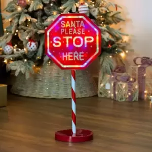 Image of The Christmas Workshop 71679 Santa Please Stop Here Sign / 1m with 45 Multicoloured Lights/Mains Powered/Indoor or Outdoor Festive Decoration