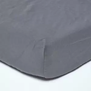 Image of Dark Grey Linen Deep Fitted Sheet, King - Grey - Grey - Homescapes