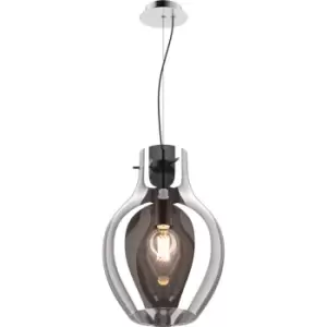 image of Bresso Medium 28cm Dome Pendant Ceiling Light, Smokey Chrome, 1x E27